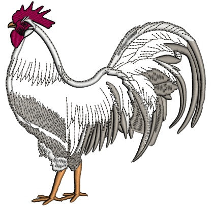White Majestic Rooster Applique Machine Embroidery Design Digitized Pattern