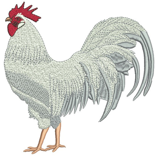 White Majestic Rooster Filled Machine Embroidery Design Digitized Pattern