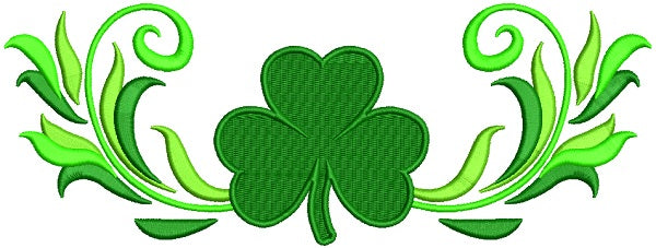 Wide Ornamental Shamrock St. Patrick's Day Filled Machine Embroidery Design Digitized Pattern