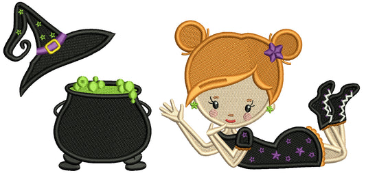 Witch Hat And Cauldron Halloween Filled Machine Embroidery Design Digitized Pattern