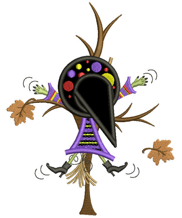 Witch Smacked into a Tree Halloween Applique Machine Embroidery Digitized Design Pattern