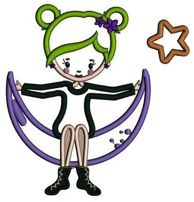 Witch Wearing Shirt With Stars Sitting On The Moon Halloween Applique Machine Embroidery Design Digitized Pattern