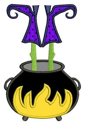 Witch feet in the pot Applique wearing witch hat Machine Embroidery Digitized Pattern - Instant Download - 4x4 , 5x7, 6x10
