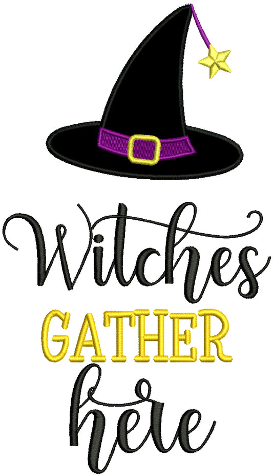 Witches Gather Here Applique Machine Embroidery Design Digitized Pattern