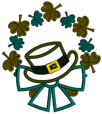 Wreath With Hat And a Bow St. Patricks Applique Machine Embroidery Design Digitized Pattern