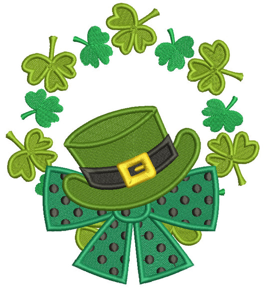 Wreath With Hat And a Bow St. Patricks Filled Machine Embroidery Design Digitized Pattern
