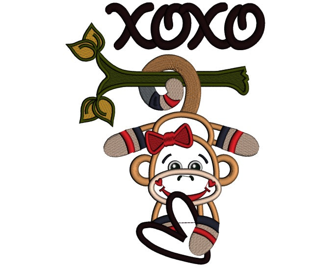 XOXO Looks Like Sock Monkey Applique Machine Embroidery Design Digitized Pattern