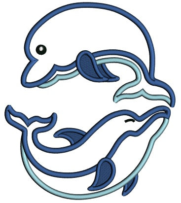 Ying Yang Two Dolphins Swimming Applique Machine Embroidery Design Digitized Pattern