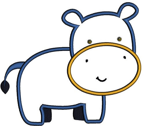 Instant Download Hippo Machine Embroidery Applique Design