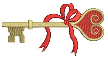 Key with a heart and ribbon Machine Embroidery Digitized Design Filled Pattern - Instant Download - 4x4 , 5x7, 6x10 -hoops