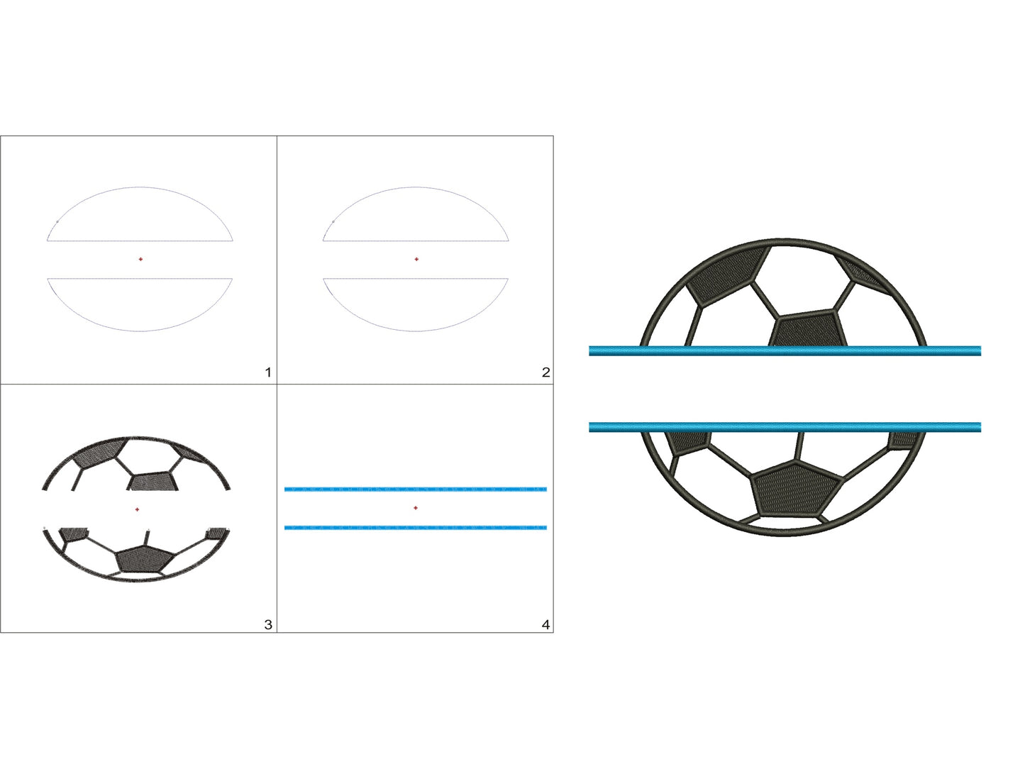 Soccer Ball Split Design Machine Embroidery Digitized Design Applique Pattern - Instant Download - 4x4 , 5x7, and 6x10 -hoops