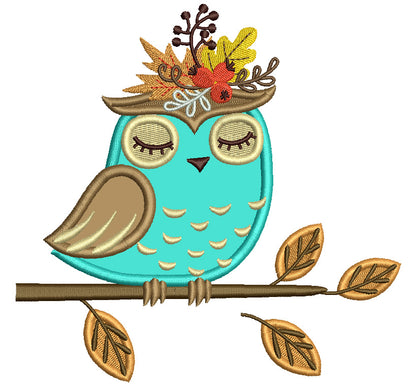 Beautiful Fall Owl Sitting On The Branch Applique Machine Embroidery Design Digitized Pattern