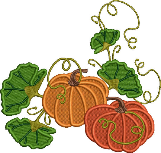Two Pumpkins With Intertwined Vines Fall Filled Machine Embroidery Design Digitized Pattern