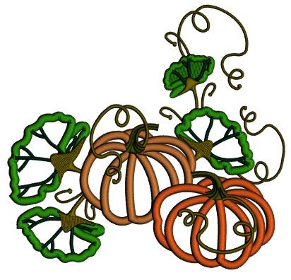 Two Pumpkins With Intertwined Vines Fall Applique Machine Embroidery Design Digitized Pattern