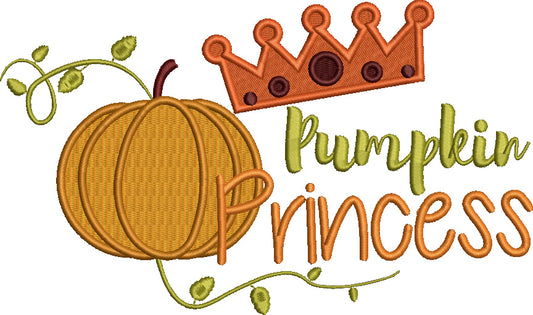 Pumpkin Princess Crown Fall Filled Machine Embroidery Design Digitized Pattern