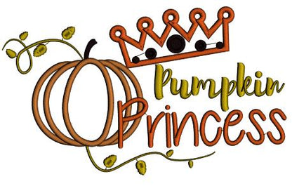 Pumpkin Princess Crown Fall Applique Machine Embroidery Design Digitized Pattern