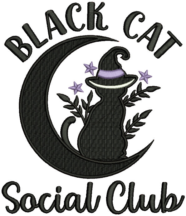 Black Cat Social Club Halloween Filled Machine Embroidery Design Digitized Pattern