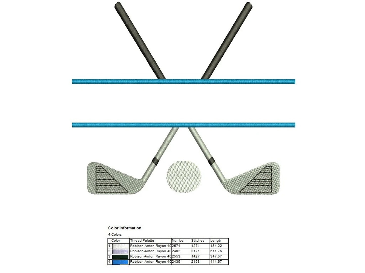 Golf Club Split Machine Embroidery Digitized Design Filled Sport Pattern - Instant Download - 4x4 , 5x7, 6x10