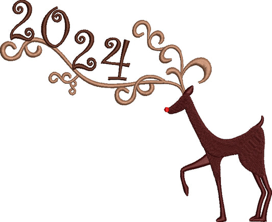 2023 New Year Deer Christmas Filled Machine Embroidery Design Digitized Pattern
