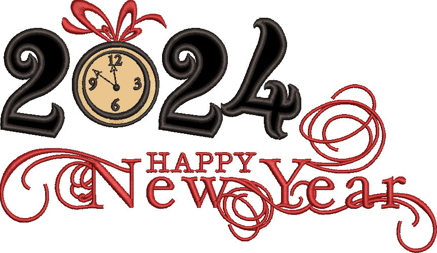 2024 Happy New Year Clock Strikes Twelve Applique Machine Embroidery D ...