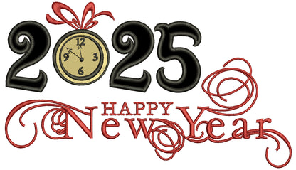 2025 Happy New Year Applique Machine Embroidery Design Digitized Pattern