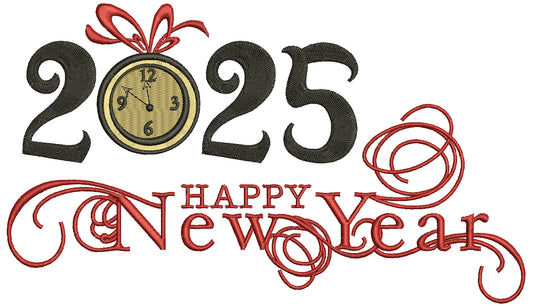 2025 Happy New Year Filled Machine Embroidery Design Digitized Pattern