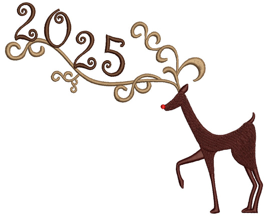 2025 New Year Deer Christmas Filled Machine Embroidery Design Digitized Pattern