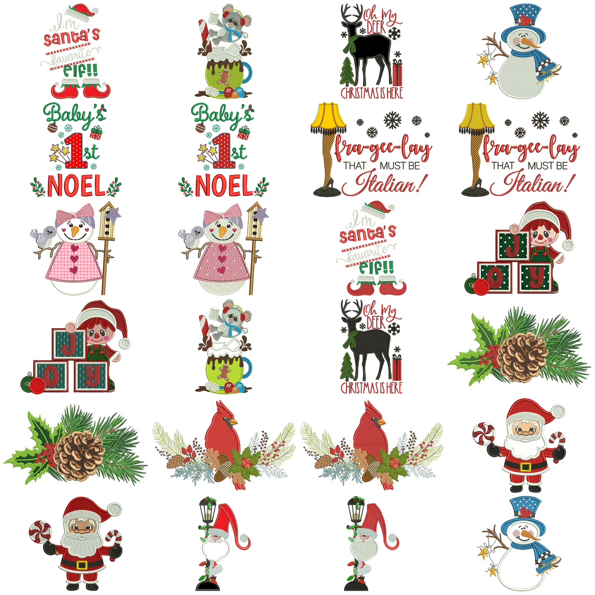 24 Christmas Machine Embroidery Designs Power Pack #9 - Set 12 Filled and 12 Applique Instant Download Files