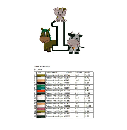 Farm Animals Bithday Number One Full Applique Machine Embroidery Design Digitized Pattern