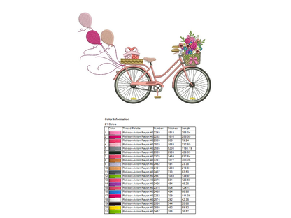 Bicycle With Flowers and Balloons Filled Machine Embroidery Digitized Design Pattern