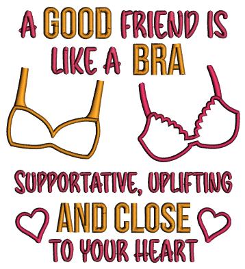 A Good Friend Is Like a Bra Supportive Uplifting And Close To Your Heart Applique Machine Embroidery Design Digitized Pattern