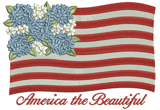 America the Beautiful Flag Patriotic Independence Day 4th of July Filled Machine Embroidery Design Digitized Pattern