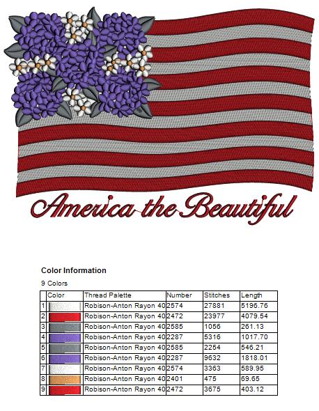 America the Beautiful Flag Patriotic Independence Day 4th of July Filled Machine Embroidery Design Digitized Pattern
