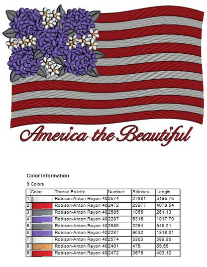 America the Beautiful Flag Patriotic Independence Day 4th of July Filled Machine Embroidery Design Digitized Pattern