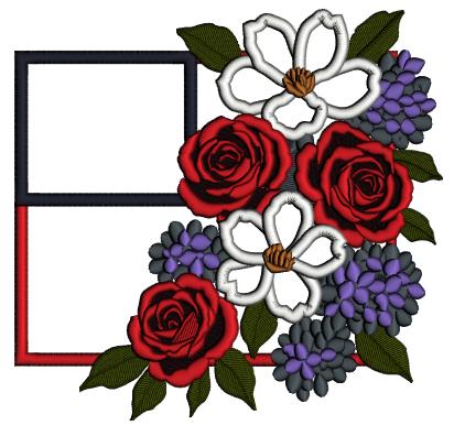 American Flag With Flowers Patriotic Independence Day 4th of July Applique Machine Embroidery Design Digitized Pattern