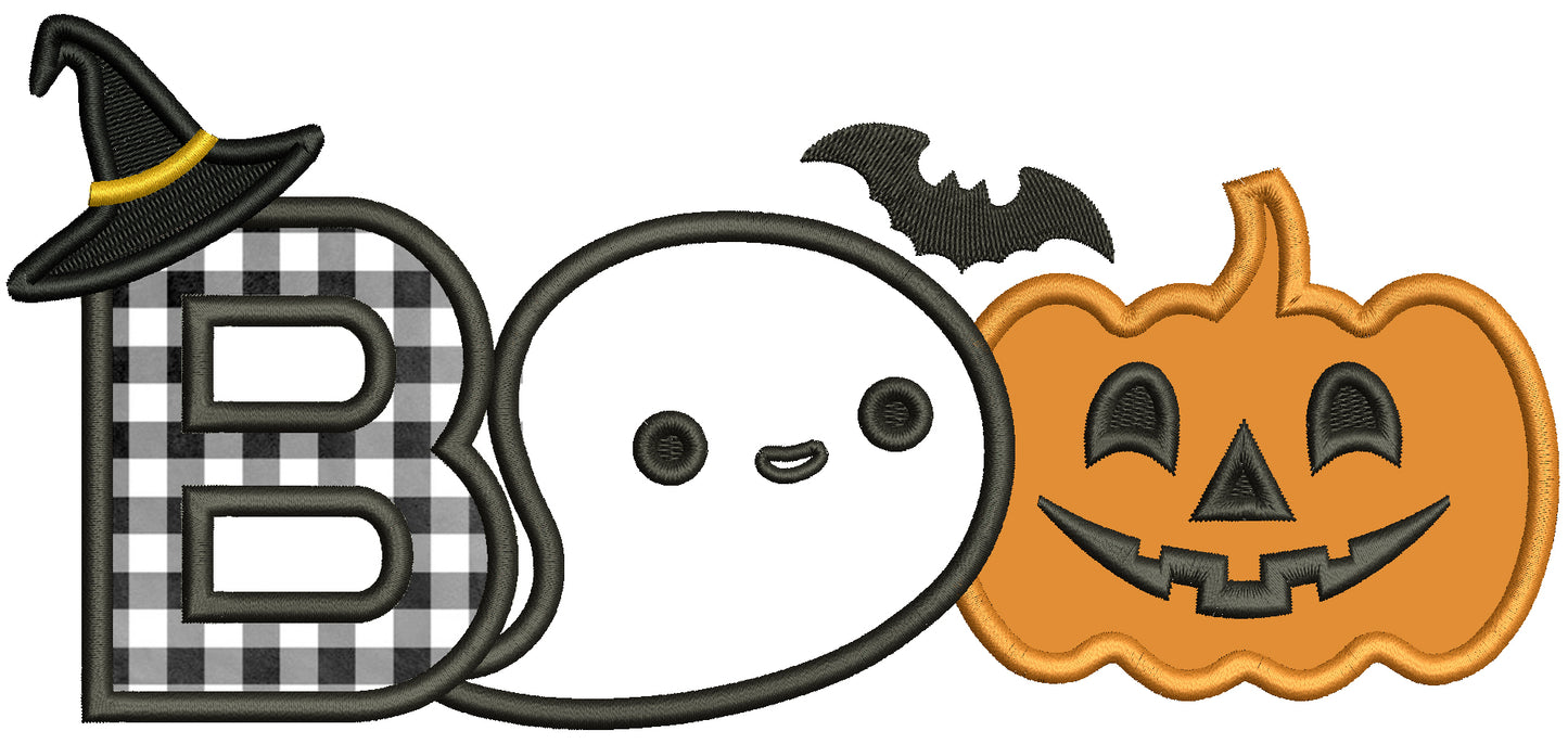 BOO Ghost and Pumpkin Halloween Applique Machine Embroidery Design Digitized Pattern