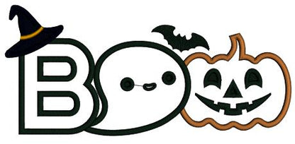 BOO Ghost and Pumpkin Halloween Applique Machine Embroidery Design Digitized Pattern