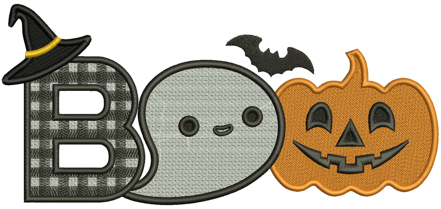 BOO Ghost and Pumpkin Halloween Filled Machine Embroidery Design Digitized Pattern