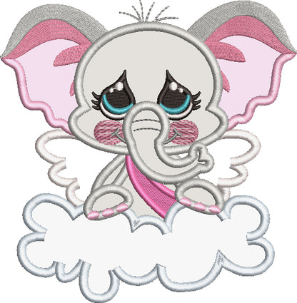 Baby Elephant Cupid In The Clouds Valentine's Day Love Applique Machine Embroidery Design Digitized Pattern