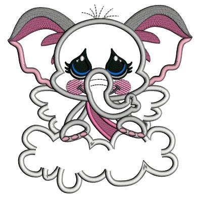 Baby Elephant Cupid In The Clouds Valentine's Day Love Applique Machine Embroidery Design Digitized Pattern