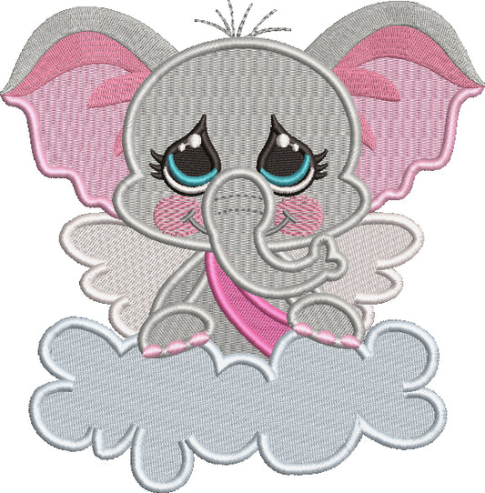 Baby Elephant Cupid In The Clouds Valentine's Day Love Filled Machine Embroidery Design Digitized Pattern