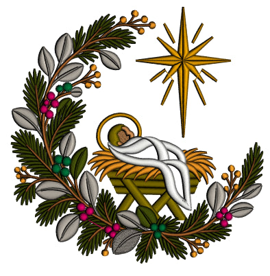 Baby Jesus Nativity Scene Machine Embroidery Design - Applique Pattern