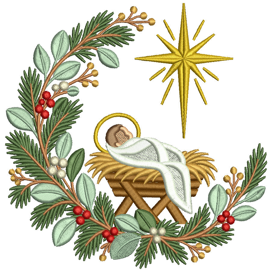 Baby Jesus Nativity Scene Machine Embroidery Design - Filled Pattern