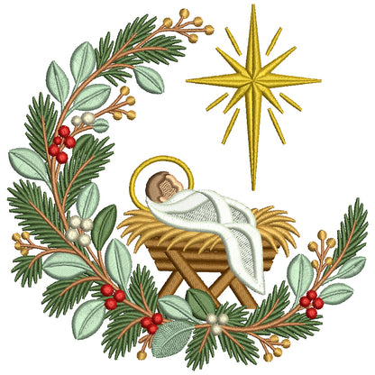 Baby Jesus Nativity Scene Machine Embroidery Design - Filled Pattern