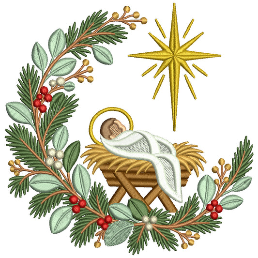 Baby Jesus Nativity Scene Machine Embroidery Design - Filled Pattern