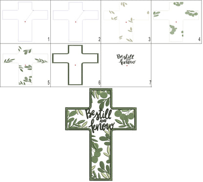 Be Still and Know Cross Applique Machine Embroidery Design – Christian Religious Bible Verse Applique Pattern