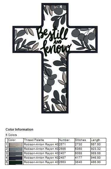 Be Still and Know Cross Machine Embroidery Design – Christian Bible Verse Religious Filled Pattern