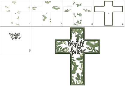Be Still and Know Cross Machine Embroidery Design – Christian Bible Verse Religious Filled Pattern