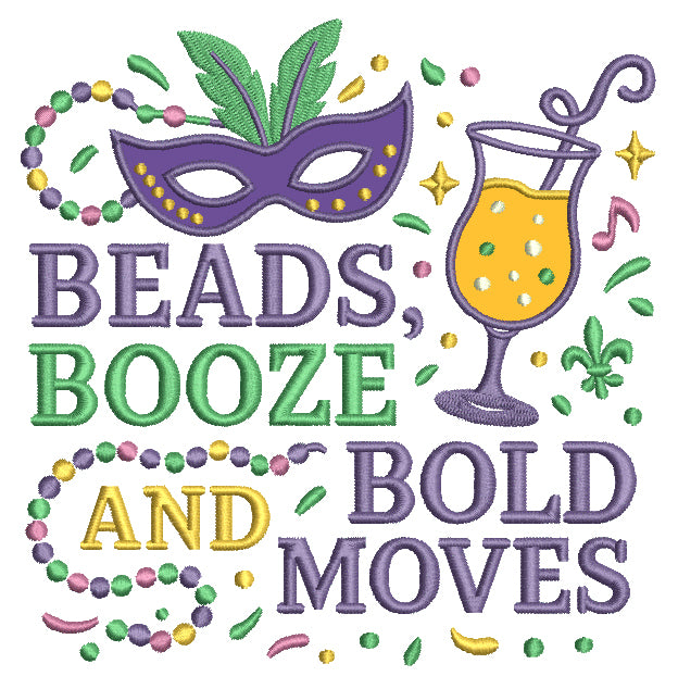 🎭🍹💃 Beads, Booze, and Bold Moves – Mardi Gras Applique Machine Embroidery Design
