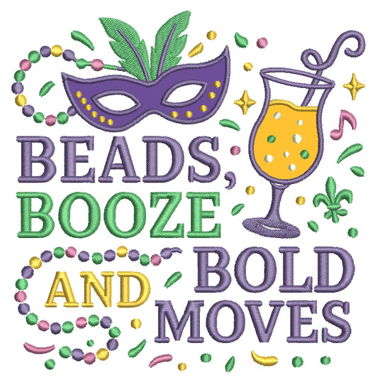 🎭🍹💃 Beads, Booze, and Bold Moves – Mardi Gras Applique Machine Embroidery Design